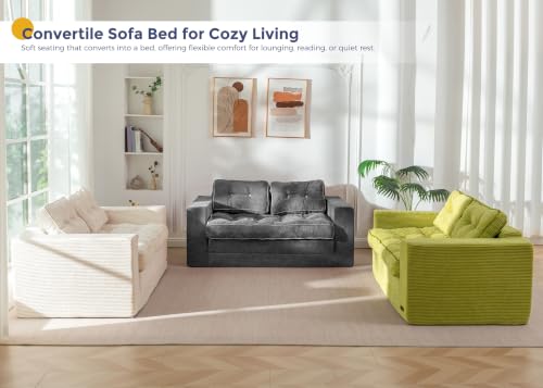 Image of MAXYOYO Convertible Sofa Bed, Pull Out Loveseat Sofa Couch, Fold Out Floor Couch with Pillows for Living Room Bedroom Lounge, Beige