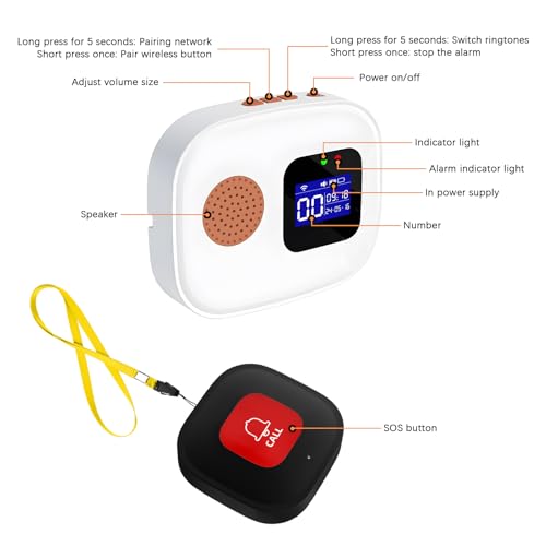 Wireless Caregiver Seniors Pager Alarm, Personal Alarms for Elderly WiFi Wireless Caregiver Pager Call Button - Image 2