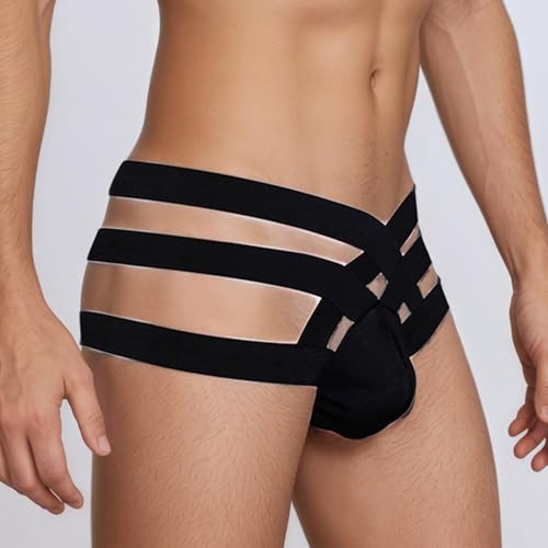 Men Thong Underwear Sexy G-String Cutout Bandage Lingerie Bulge Pouch Briefs Jockstrap Male Strappy Briefs Underpants Black2