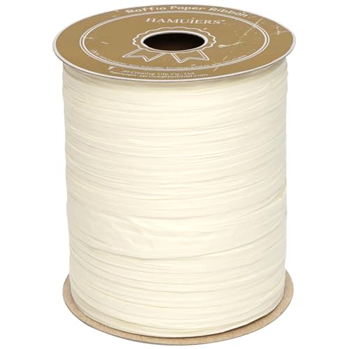 Raffia Ribbon for Gift Wrapping, Packing Paper Twine, Raffia Yarn for Crochet - 1/4'' Wide, 100 Yards, Beige
