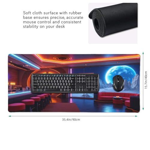 Grand tapis de souris de jeu imprimé espace lounge aux bords cousus