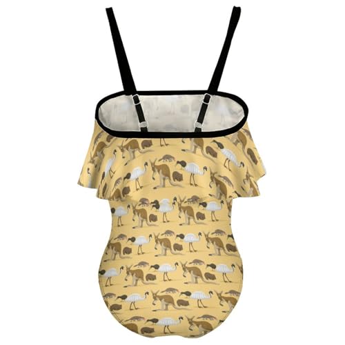 Australia Wild Animals Girls One-Piece Swimsuits Beach Bathing Suits Adjustable Swimwear for 6-12 Years White2