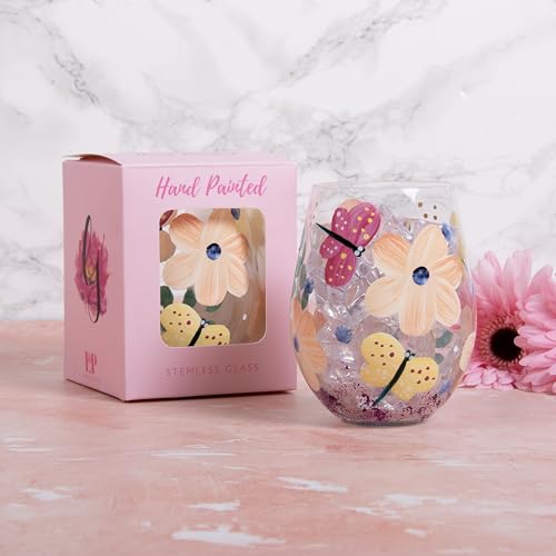 Lesser & Pavey Busy Lizzie Butterflies Stemless Glass Lynsey Johnstone for Home & Restaurants, Busy Lizze Butterflies - Image 2