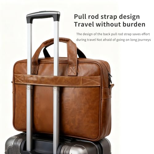 Image of MOCA PU Leather Laptop Bag for Men & Women | Office Briefcase | Multi-Pocket Messenger Bag | Fits 15.6 Inch Laptop | Adjustable Shoulder Strap