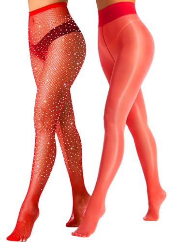 Image of VEBZIN 2 Pairs of Women's Sheer Tights, Fishnet Tights Match Sets Sparkly Tights Sheer Stockings Pantyhose