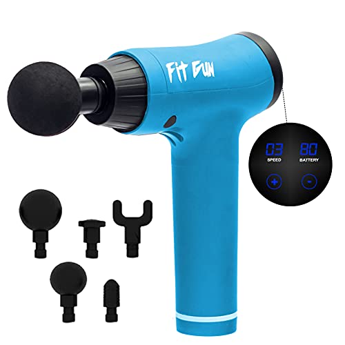 Woxter Fit Gun Blue Pistola de Masaje Muscular Massage Gun con Batería de Litio y 6 Cabezales Intercambiables, Masajeador de Mano para deportistas, Estimulación Muscular, Alivio del Dolor Muscular