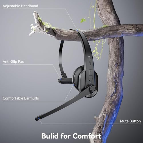 LEVN Wireless Headset with Mic for Work, Bluetooth 5.3 Headset with Microphone (AI Noise Cancelling), Wireless Headphones with Mic & Mute Button for Work from Home/PC/Call Center/Computer/Laptop/Teams