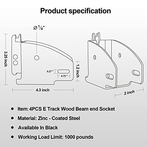4 Pack E Track Wood Beam BracketsETrack Accessories Wood Beam End