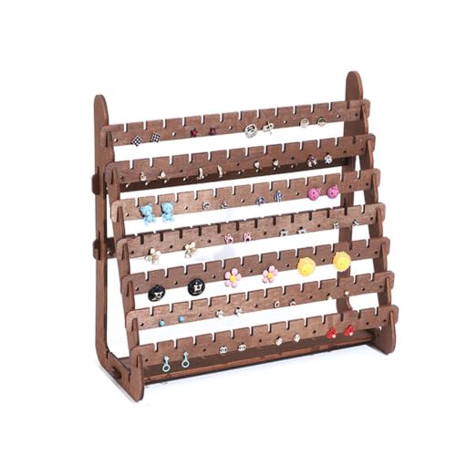 Dzrige 7-Tier Wood Earring Holder Step Display Earring Organizer with Wood Base Space-Saving Stud Rack Jewelry Storage for Bedroom Desktop Vendors(Coffee)