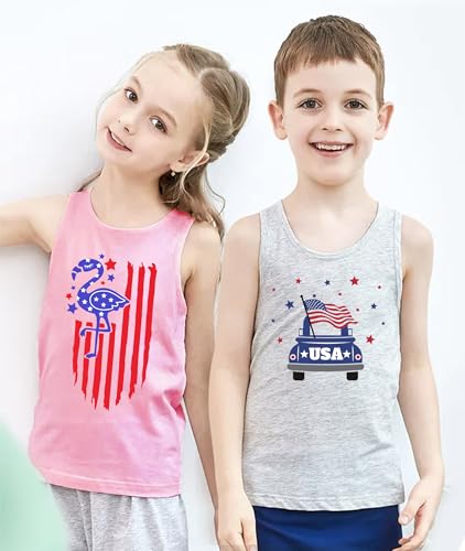 Image of 4th of July Tank Tops Toddler Boys American Flag Shirts Kids Patriotic T-Shirts Sleeveless Top 100% Cotton Tees 1-7T