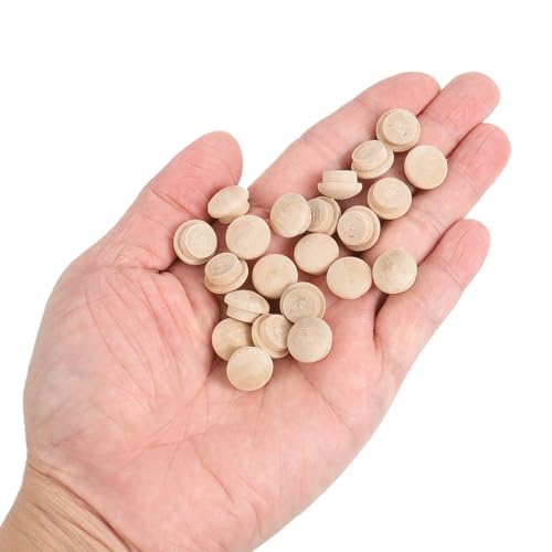 Image of uxcell 60Pcs Wood Button Plugs, 10mm /0.39 inch Hardwood Screw Hole Plug Mushroom Wooden Caps Buttons Wood Plug for Furniture Woodworking Craft Decor (13mm x 10mm)