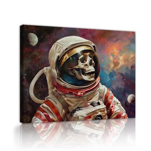 Impression sur toile planète et astronaute avec cadre en bois