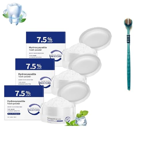 Polvo dental de hidroxiapatita, pasta dental con 7,5% de nano microcristalina, blanquea los dientes y restaura la fragancia de menta, cuidado de limpieza profunda, aliento fresco (3pcs)