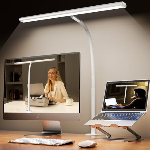 Image of Airlonv LED Desk Lamp for Office Home, Eye-Caring Desk Light with Stepless Dimming Adjustable Flexible Gooseneck, 10W USB Adapter Desk Lamp with Clamp for Reading, Study, Workbench