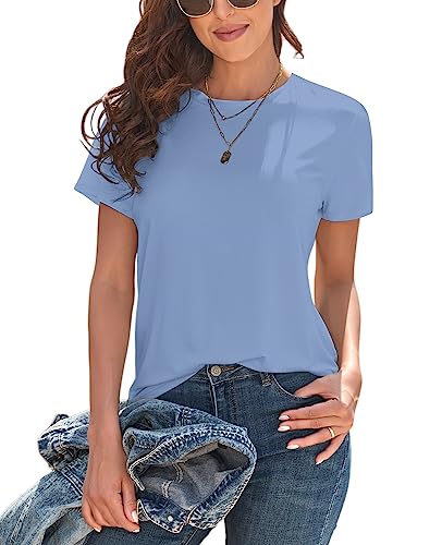 Image of KevaMolly Basic T Shirts for Women UPF 50+ Short Sleeve Casual Summer Tops Trendy Solid Loose Fit Crew Neck Tees Tshirt