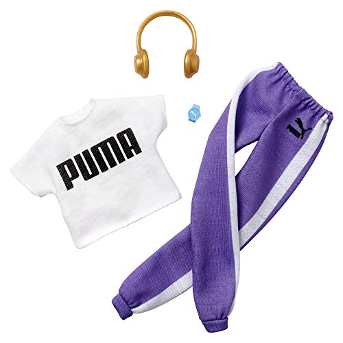 Barbie Clothes Puma Branded Outfit Doll, White Top and Purple Joggers with Headphones and Watch, Gift for 3 to 8 Year Olds Barbie Clothes Puma Branded Outfit Doll, White Top and Purple Joggers with Headphones and Watch, Gift for 3 to 8 Year Olds