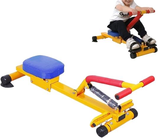 Kids Rowing Machine for Indoor Exercise | Children’s Fitness Workout Equipment with Sturdy Handle & Seat | Yellow & Blue Home Gym Toy for Boys & Girls | Fun Cardio Training Machine-image-10
