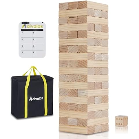 Aivalas Giant Timber Blocks Games, 56 Blocks Large Tower Outdoor/Indoor Games - Includes Carry Bag and Scoreboard, Wood Stacking Yard Games Grows from 2FT to Over 4.2FT for Kids Adults Family Cover