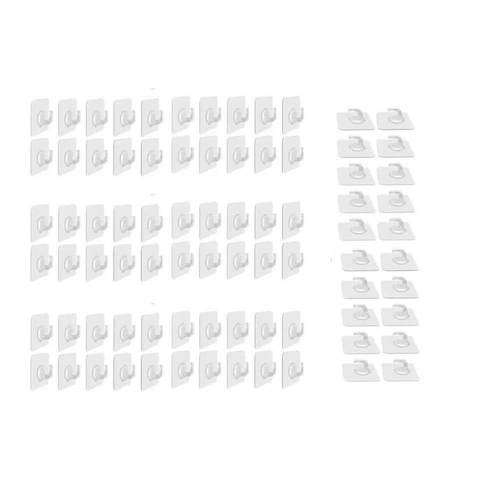 Gentryroo A-80Pcs Clear Square Adhesive Ring Hook Punch Free Traceless Plastic Hook