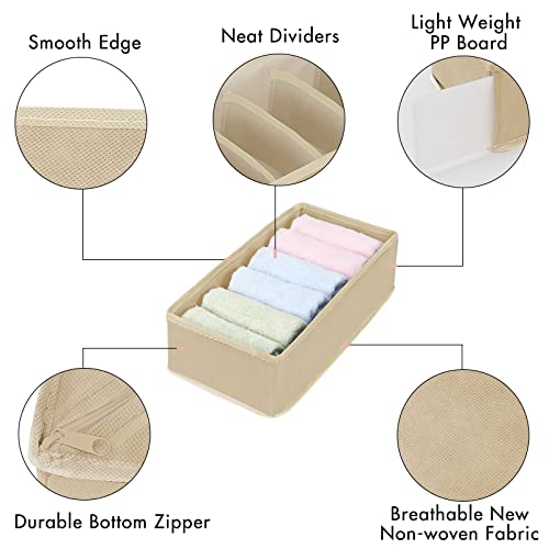 Felibeaco 4 Pack Foldable Underwear and Bras Drawer Organizers, Fabric Closet Dresser Drawers Organizers Dividers, Clothing Storage Organizers Box for Lingerie, Panties, Socks, Briefs,Ties, Beige