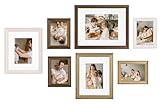 eletecpro Gallery Wall Frame Set of 7, Multiple Sizes Solid Wood Picture Frames Collage Wall Decor Including 1Pc 11x14, 2Pcs 8x10, 4Pcs 5x7 Photo Frames, Natural, White, Brown