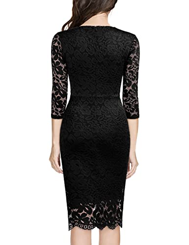 Miusol Women's Retro Deep-V Neck Ruffles Floral Lace Evening Pencil Dress2