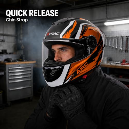 Image of Xtrac Arc Full Face Graphic Helmet for Men & Women, ISI Certified Motorcycle Helmet with Scratch Resistant Wide Visor, Lightweight Design & Quick Release Chin Strap for Bike Riding