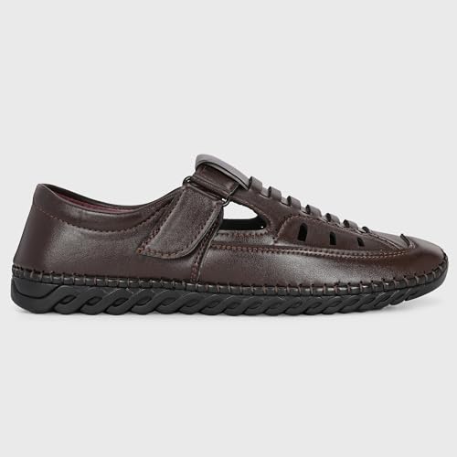 Image of Centrino Men's Fisherman Sandals | Closed Toe Leather Casual Sandal with Velcro Strap | Comfortable Casual Footwear Walking & Office Travel (9576)
