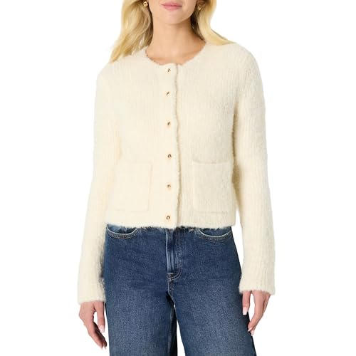 Amazon Essentials (Demi's Pick) Women's Regular-Fit Wool Blend Boucle Button-Down Jacket, Cream, Medium