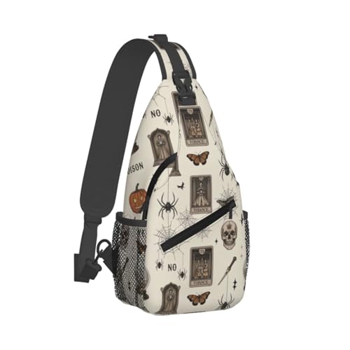 Men's Sling Shoulder Crossbody Backpack, Sturdy Anti-Theft Daypack for Running Gym Exercise, Vintage Skull Skeleton Spider Web Witch Board Gothic Bags2