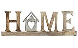  GILDE Schriftzug Home auf Holzsockel aus Mangoholz, Herz aus Alumimium silberfarben, Natur Länge 43,0 cm Breite 5,0 cm Höhe 14,0 cm 48778