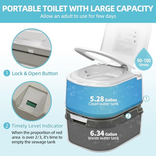 Image of YITAMOTOR Portable Toilet Camping Porta Potty with Paper Collection 6.34 Gallon, Indoor Outdoor RV Toilet with Handle Pump, Leak-Proof OutdoorToilet for RV Travel, Boat, Trips, White