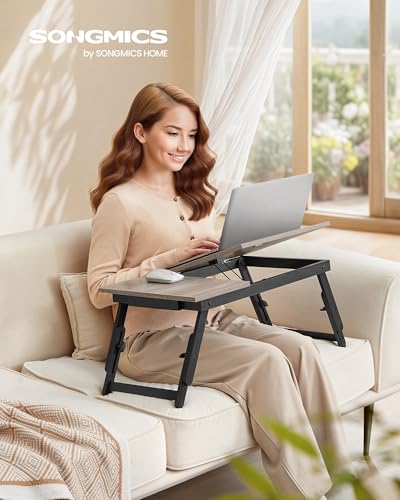 Image of SONGMICS Bed Laptop Desk, Folding Bed Tray, Adjustable Angle and Height | Folding Bed Tray for Laptop up to 15.6 Inches, Portable for Working Reading Writing Breakfast, Drawer, ULLD105W01