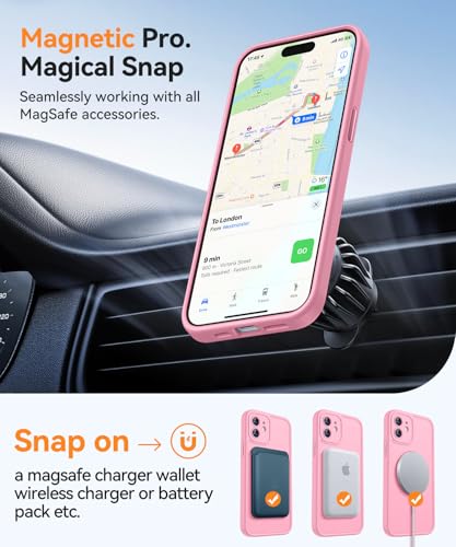 Image of CANSHN Magnetic Compatible with iPhone 12 Case, Upgraded [Full Camera Protection] [Compatible with Magsafe] [Translucent Matte] Shockproof Protective Phone Case Cover 6.1 Inch - Pink