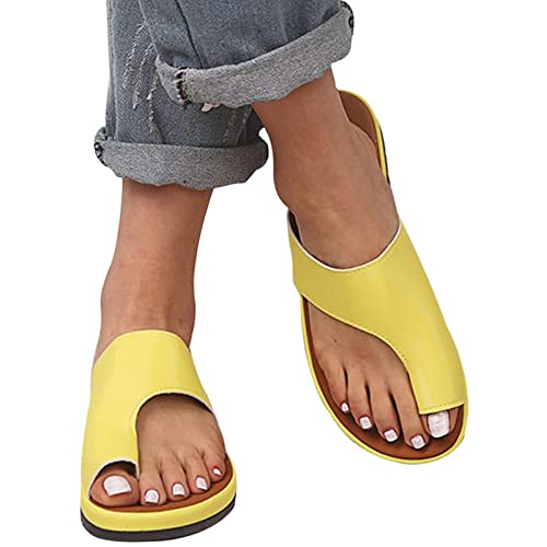VGVXCT Sandals for Women Girls,Retro Bohemian Thong Sandals Roman - Open Toe Shoes Summer Flat Shoes Flat Slipper-Bunion Correction Sandals Flip Flops Arch Support Sandals (12, Yellow)