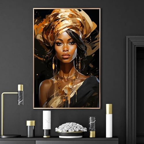 Peinture noire et dorée femme africaine 50x70cm pour salon