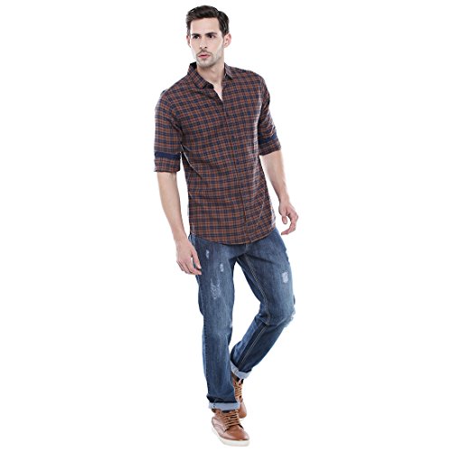 Image of Dennis Lingo Men's Cotton Slim Fit Checkered Casual Shirt