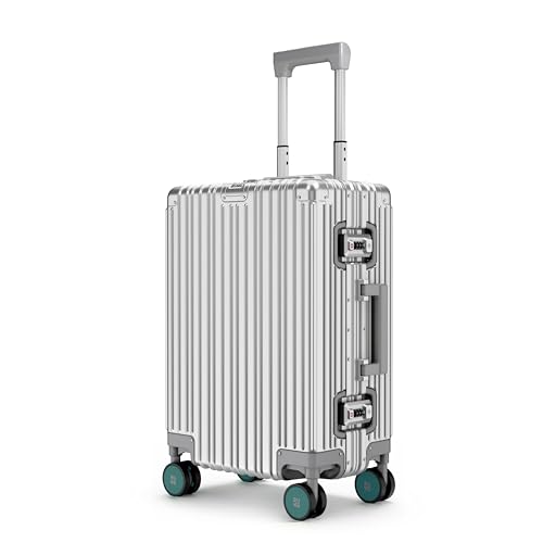 Image of EUME 100% Aluminium Cabin Trolley Bag Small for Travelling 50cm | Durable High-End 8 Silentrun 360 Degree Spinner Wheels | Premium Trolley Bag Small for Travel (Silver with Green Wheels)