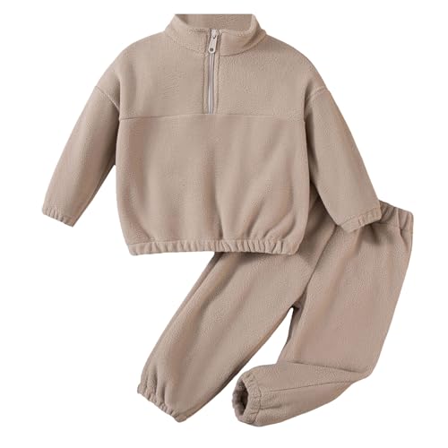 Kids Cozy Fleece Sweatsuit Outfits Set Quarter-Zip Long Sleeve Top Elastic Waist Pants Boys Girls Daily Wear