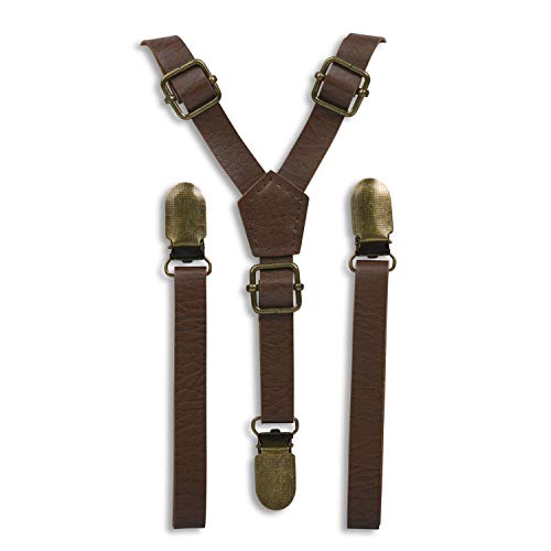 Suspenders for Kids - Adjustable Wedding Ring Bearer Skinny Leather Like Suspenders for Kids Ages 2 mos to 17 Years - By London Jae Apparel (Kids Large, Weathered Coffee) Suspenders for Kids - Adjustable Wedding Ring Bearer Skinny Leather Like Suspenders for Kids Ages 2 mos to 17 Years - By London Jae Apparel (Kids Large, Weathered Coffee)