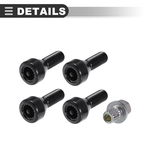 Image of Motoforti Wheel Lock Set Lug Nuts Bolts, Wheel Lock Bolt,for BMW 528i 1978-1987,Metal,No.36136786419,Black, Bronze Tone