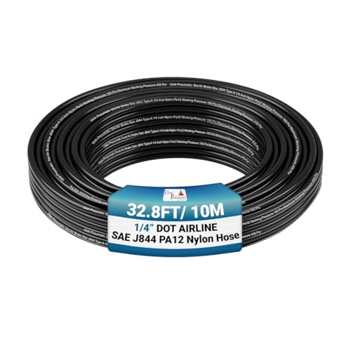 Utah Pneumatic 1/4 DOT Air Line SAE J844 PA12 Nylon Tubing 32.8ft (Black)