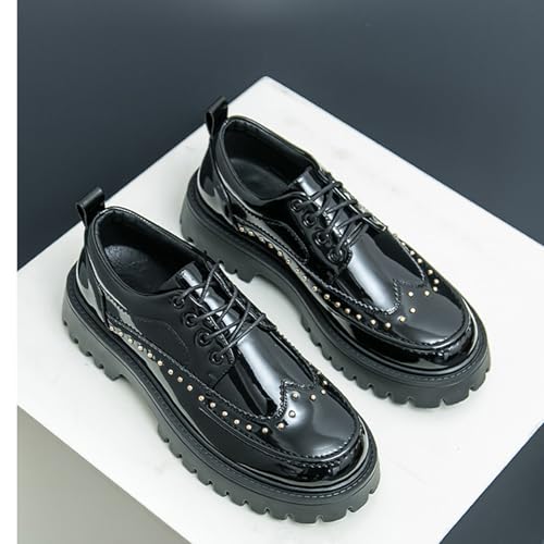 Platform Wingtip Oxford Shoes with Studded for Men's Patent Leather Wingtip Chunky Heel Lug Sole Non Slip Business Derby Oxfords for Dating Party Prom Wedding Causal Work Office Shoes3