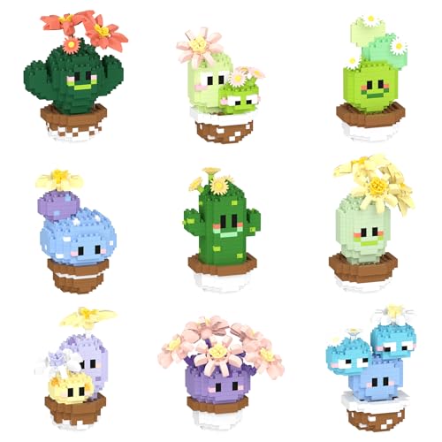LULUFUN Bausteine-Set, Pflanzenkaktus, Mini-Bauspielzeug, Lernspielzeug, Geschenk für Erwachsene und Kinder, 9 Stück