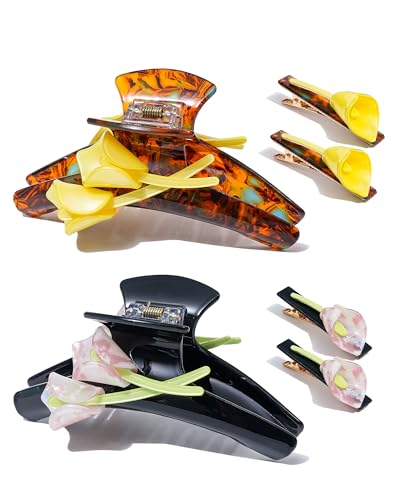 Pince à cheveux tulipe ACECHA : lot de 6 grandes barrettes bec de canard acrylique