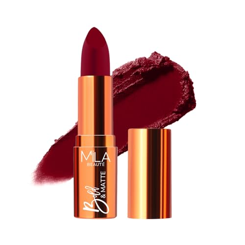 Image of Mila Beaute Bold & Matte Lipstick | Enriched with Jojoba Oil | Highly Pigmented | Soft Matte Finish | Light Weight & Long Lasting | Hydrated & Comfy Lips | Shade - (Dare Devil 4.2g)