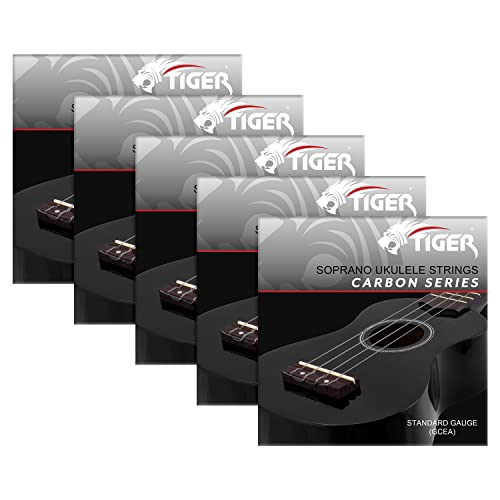 TIGER UAC14-CBN-5 Fluorocarbon Black Ukulele Strings Set for Soprano and Concert Ukes - Pack of 5 Sets, Dark grey