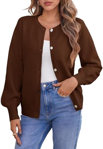 Saodimallsu Womens Button Down Cardigan Sweaters Crew Neck Long Sleeve Open Front Loose Fall Soft Knit Sweater Coats