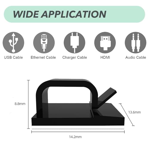 100 PCS Adhesive Cable Clips Wall Wire Holder, Strong Cord Clips, Cord Organizer Durable Strong Cable Wire Management for Car, Office and Home (Black+White)