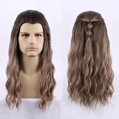FYXZHUO Long Curly Wigs for Men Thor Endgame Heat Resistant Synthetic Wig for Halloween Cosplay Anime Costume Party Brown One Size